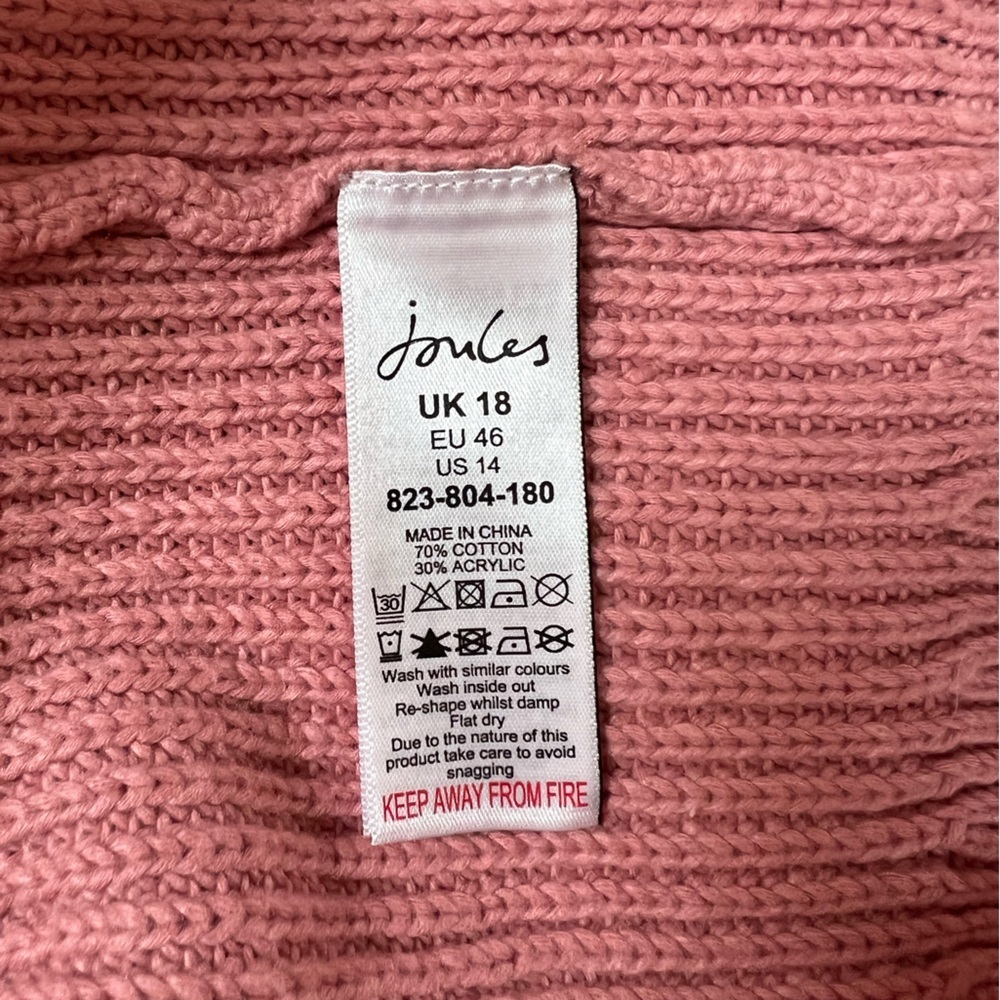 Joules Evangeline Pink Rib Knit Jumper With Crochet Collar in Pink, sz US14/UK18 - Picture 8 of 10